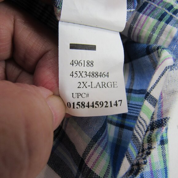 IZOD Saltwater Dockside Blue Plaid Chambray Short Sleeve Button Up Shirt 2XL - Picture 12 of 12
